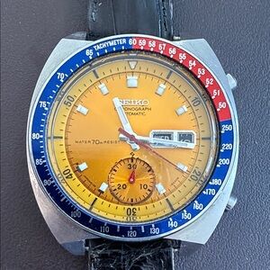 Seiko Stainless Steel Watch with Black Leather Strap